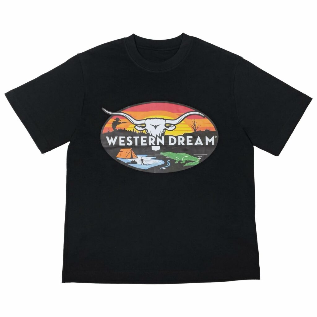 tee-shirt noir WesternDream avec logo à l’avant, style western outdoor, vêtement inspiré nature et chasse