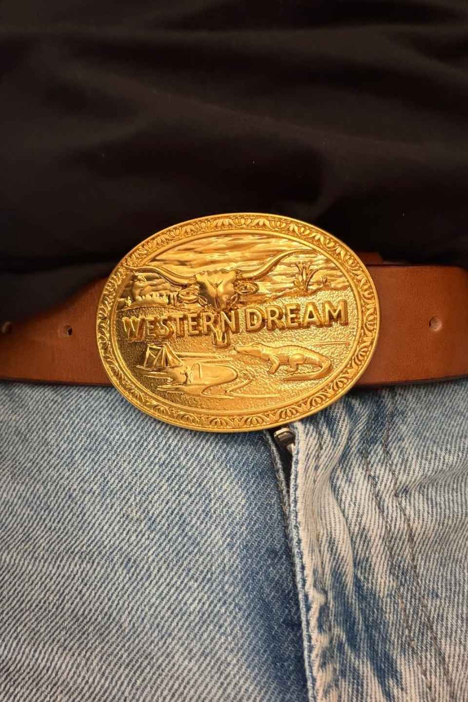 Boucle de ceinture western WesternDream en zinc avec cuir de vachette